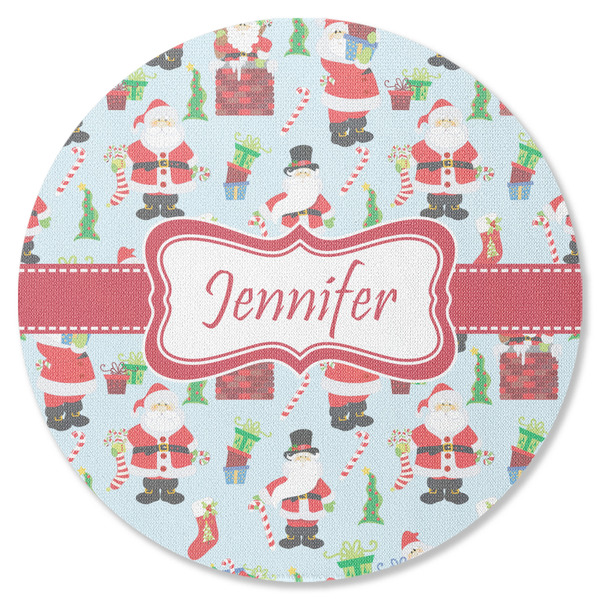 Custom Santa and Presents Round Rubber Backed Coaster w/ Name or Text
