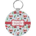Santa and Presents Round Plastic Keychain (Personalized)