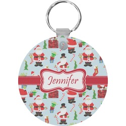 Santa and Presents Round Plastic Keychain (Personalized)