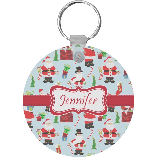 Custom Santa and Presents Round Plastic Keychain (Personalized)
