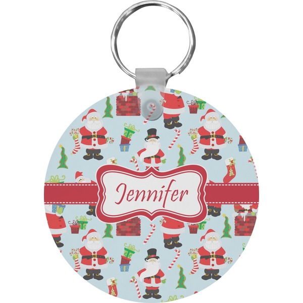 Santas w/ Presents Round Keychain (Personalized)