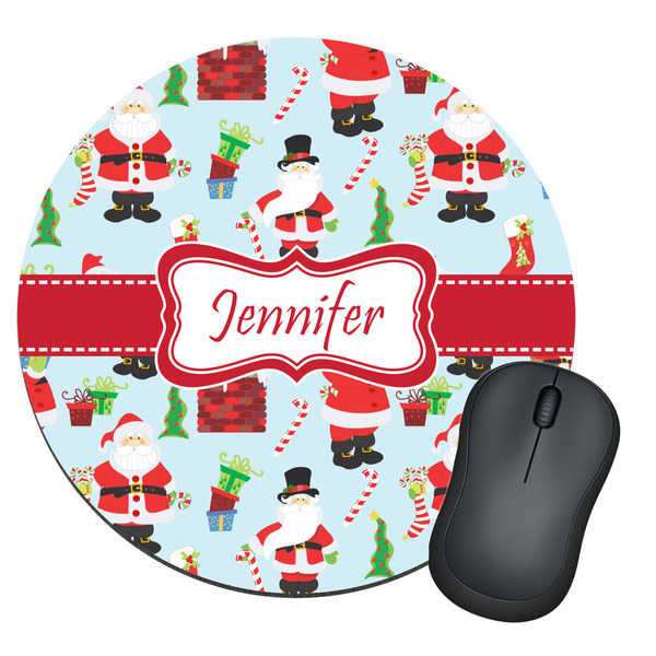 Custom Santa and Presents Round Mouse Pad (Personalized)