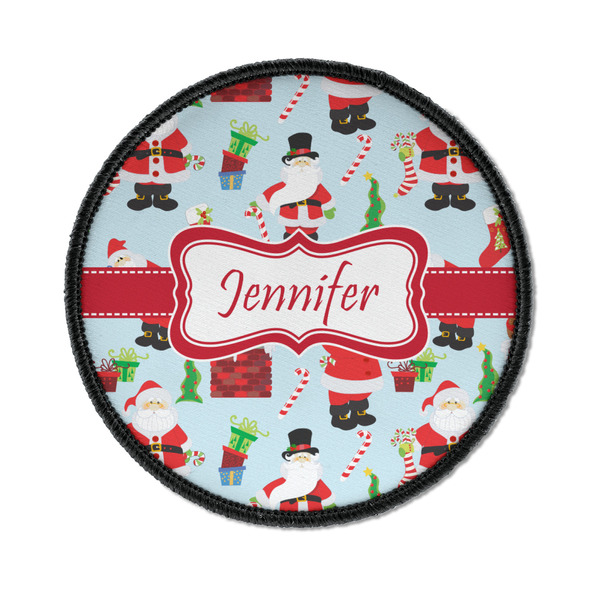 Custom Santa and Presents Iron On Round Patch w/ Name or Text