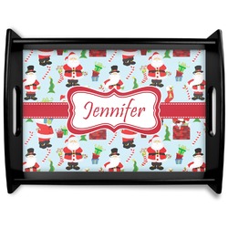 Santa and Presents Black Wooden Tray - Large w/ Name or Text