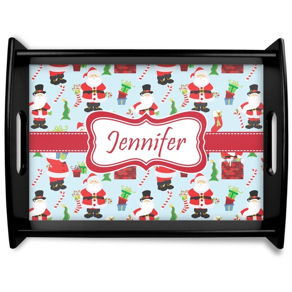 Custom Santa and Presents Black Wooden Tray - Large w/ Name or Text