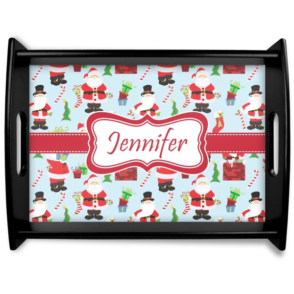 Custom Santa and Presents Black Wooden Tray - Large w/ Name or Text