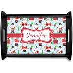 Santa and Presents Black Wooden Tray - Small w/ Name or Text