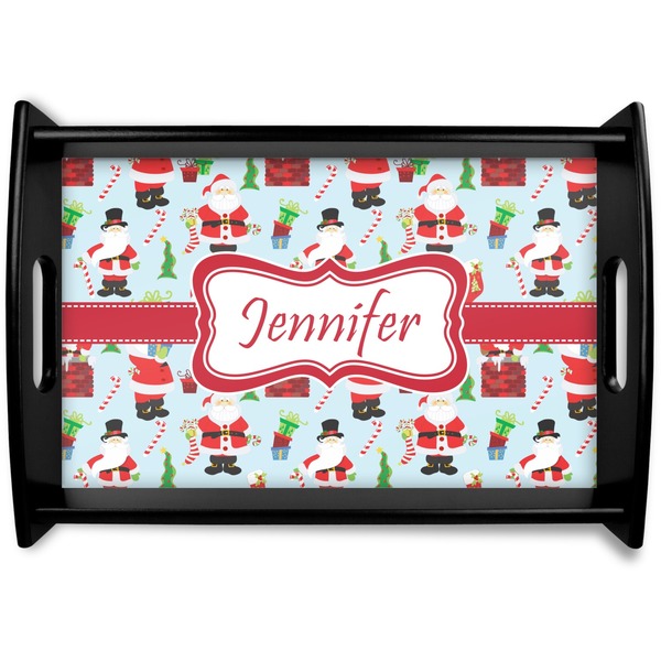 Custom Santa and Presents Black Wooden Tray - Small w/ Name or Text