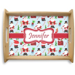 Santa and Presents Natural Wooden Tray - Large w/ Name or Text