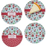 Santa and Presents Set of 4 Glass Appetizer / Dessert Plate 8" (Personalized)