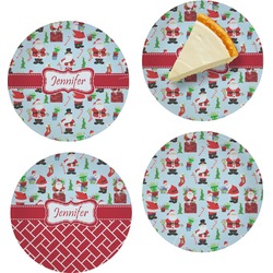 Santa and Presents Set of 4 Glass Appetizer / Dessert Plate 8" (Personalized)
