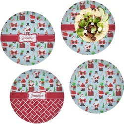 Santa and Presents Set of 4 Glass Lunch / Dinner Plate 10" (Personalized)