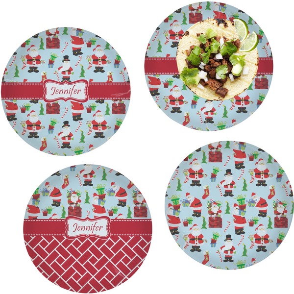 Custom Santa and Presents Set of 4 Glass Lunch / Dinner Plate 10" (Personalized)
