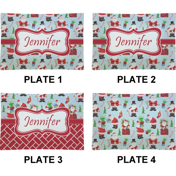 Santas w/ Presents Set of Rectangular Appetizer / Dessert Plates (Approval)
