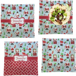 Santa and Presents Set of 4 Glass Square Lunch / Dinner Plate 9.5" w/ Name or Text