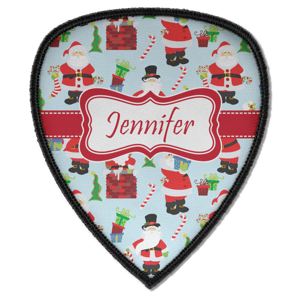 Custom Santa and Presents Iron on Shield Patch A w/ Name or Text
