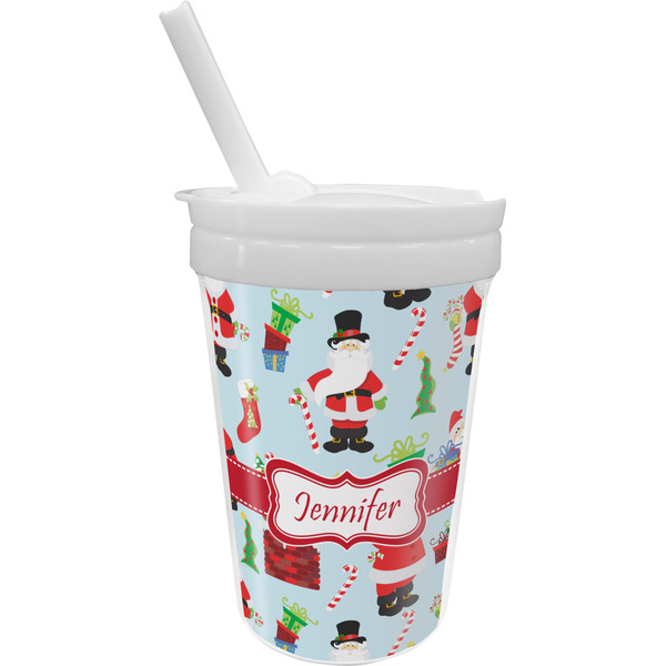 Custom Santa and Presents Sippy Cup with Straw (Personalized)