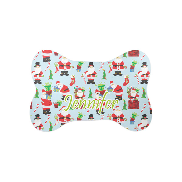 Custom Santa and Presents Bone Shaped Dog Food Mat (Small) (Personalized)