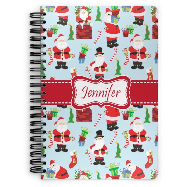 Custom Santa and Presents Spiral Notebook - 7x10 w/ Name or Text