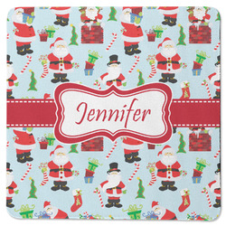 Santa and Presents Square Rubber Backed Coaster w/ Name or Text