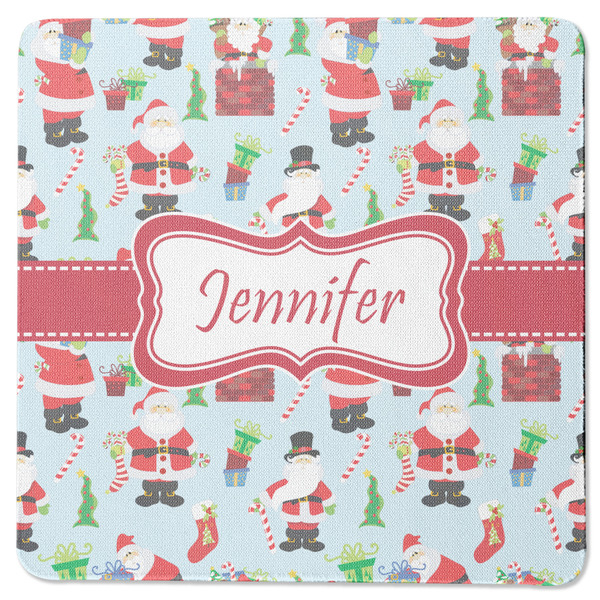 Custom Santa and Presents Square Rubber Backed Coaster w/ Name or Text
