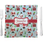Santa and Presents Glass Square Lunch / Dinner Plate 9.5" w/ Name or Text