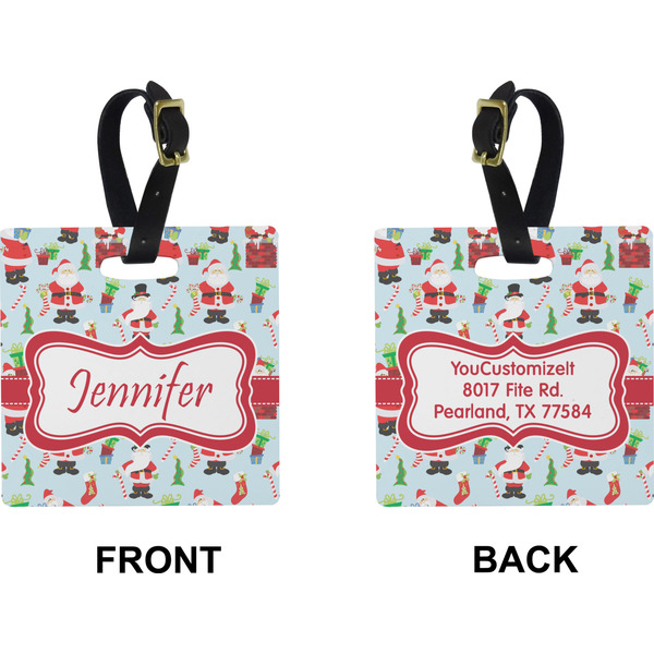 Santas w/ Presents Square Luggage Tag (Front + Back)