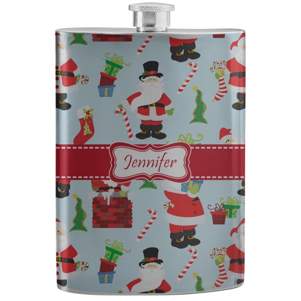 Custom Santa and Presents Stainless Steel Flask w/ Name or Text