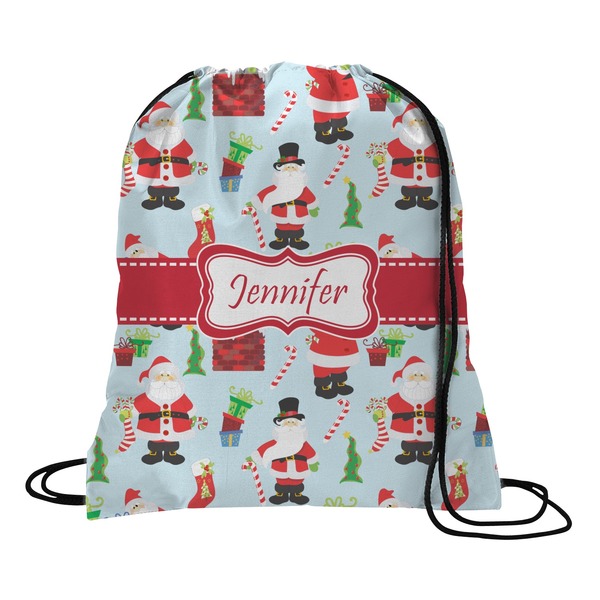 Custom Santa and Presents Drawstring Backpack - Medium w/ Name or Text