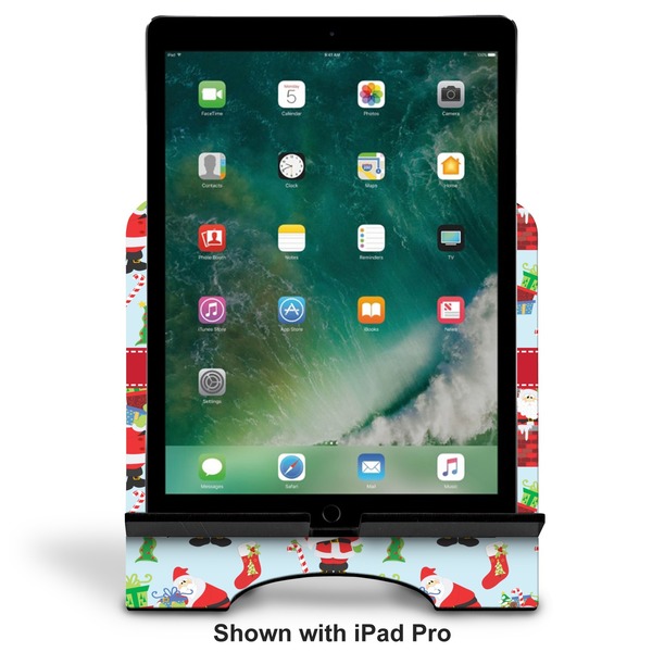 Santas w/ Presents Stylized Tablet Stand - Front with ipad