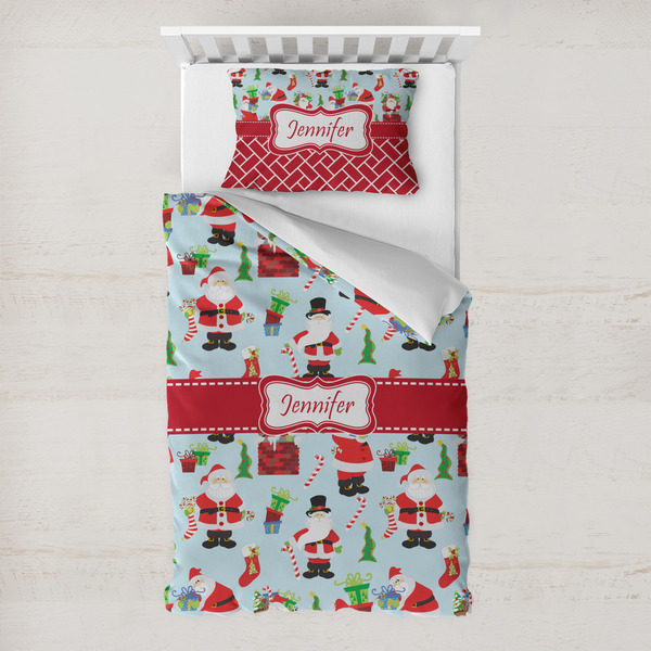 Custom Santa and Presents Toddler Bedding Set - With Pillowcase (Personalized)