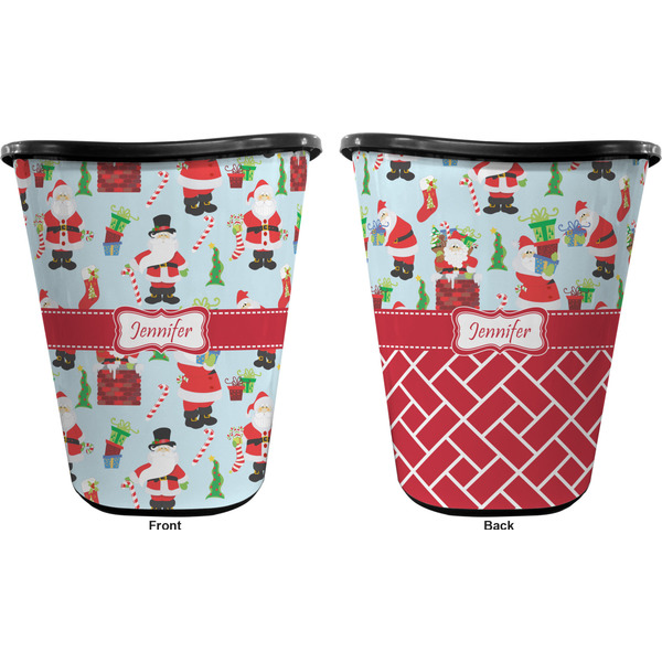Santas w/ Presents Trash Can Black - Front and Back - Apvl