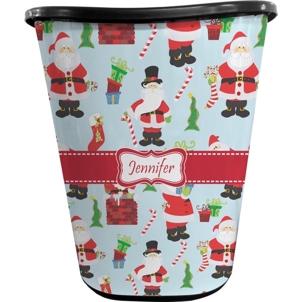 Custom Santa and Presents Waste Basket - Single Sided (Black) w/ Name or Text