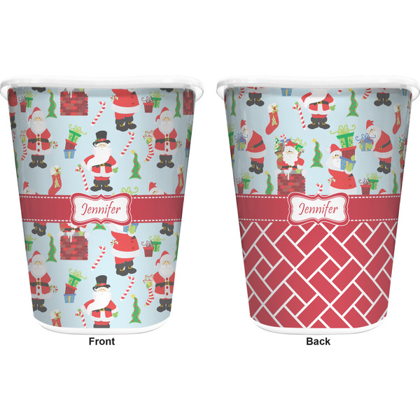 Santas w/ Presents Trash Can White - Front and Back - Apvl