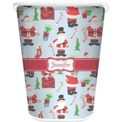 Santa and Presents Waste Basket - Double Sided (White) w/ Name or Text