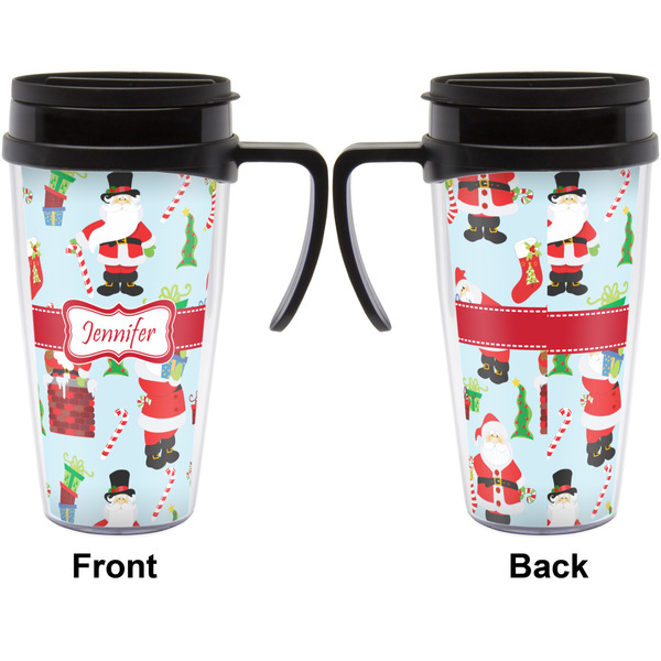 Santas w/ Presents Travel Mug with Black Handle - Approval
