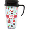 Santas w/ Presents Travel Mug with Black Handle - Front