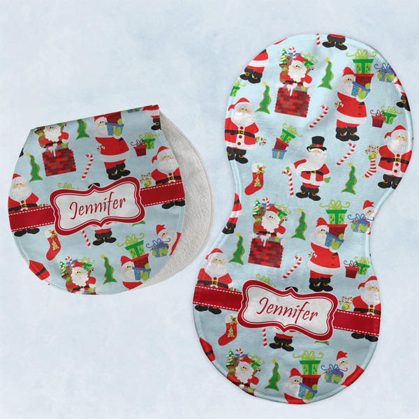 Custom Santa and Presents Burp Pads - Velour - Set of 2 w/ Name or Text