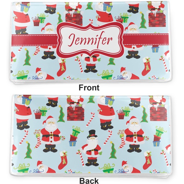 Santas w/ Presents Vinyl Check Book Cover - Front and Back