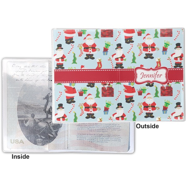 Santas w/ Presents Vinyl Passport Holder - Flat Front and Back