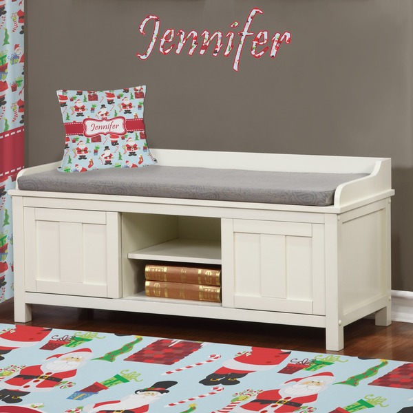 Santas w/ Presents Wall Name Decal Above Storage bench