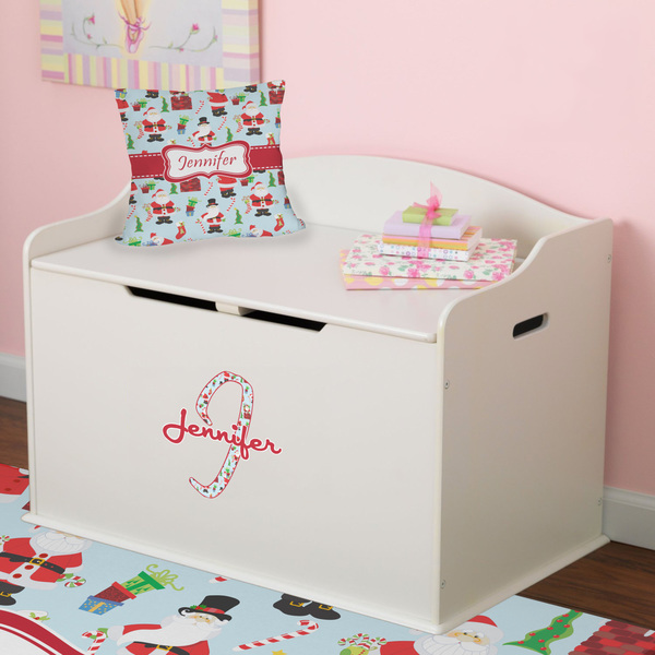 Santas w/ Presents Wall Name & Initial Small on Toy Chest