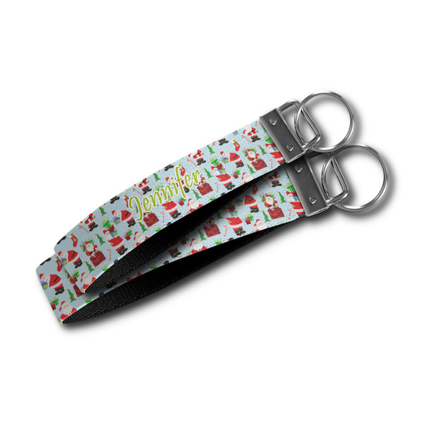 Santas w/ Presents Webbing Keychain FOBs - Size Comparison