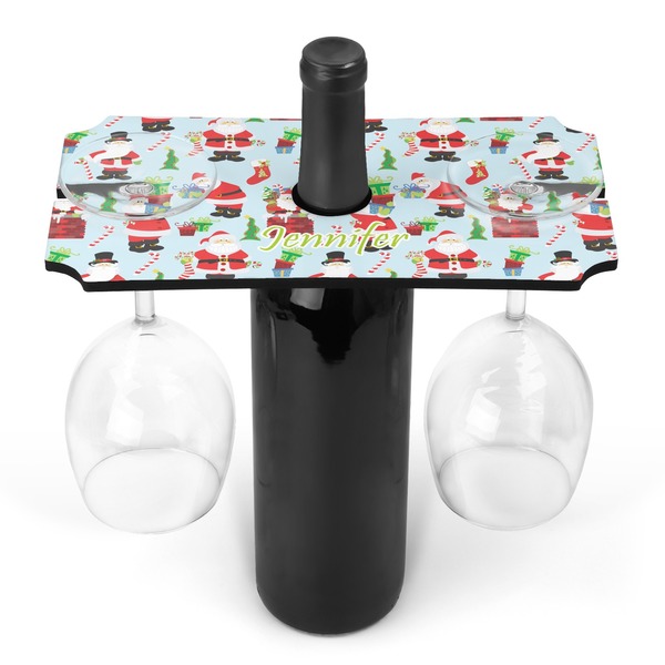Custom Santa and Presents Wine Bottle & Glass Holder (Personalized)