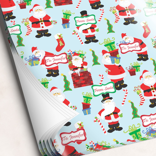 Custom Santa and Presents Wrapping Paper Sheets - Single-Sided - 20" x 28" (Personalized)