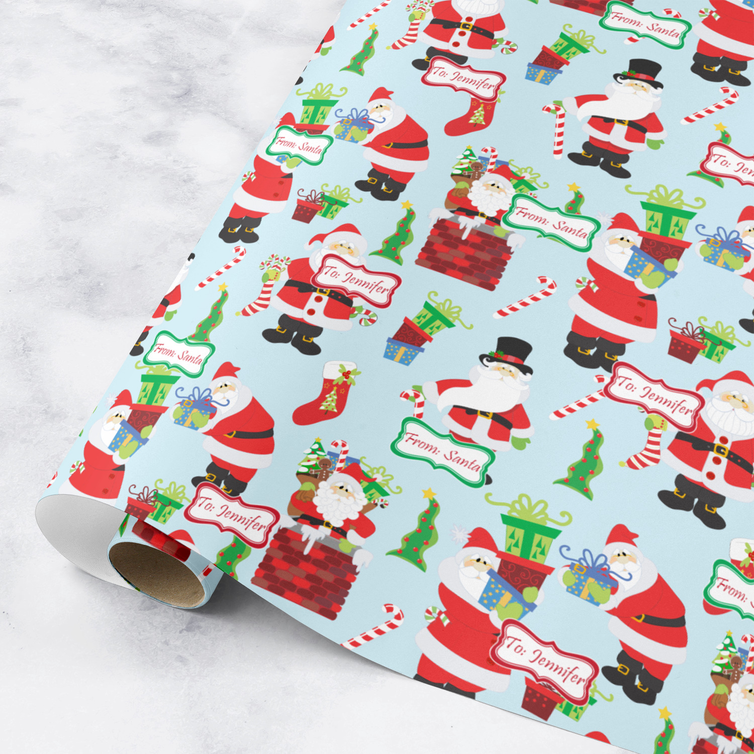 Custom Santa Clause Making Snow Angels Wrapping Paper Sheets (Personalized)