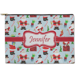 Santa and Presents Zipper Pouch - Large - 12.5"x8.5" w/ Name or Text