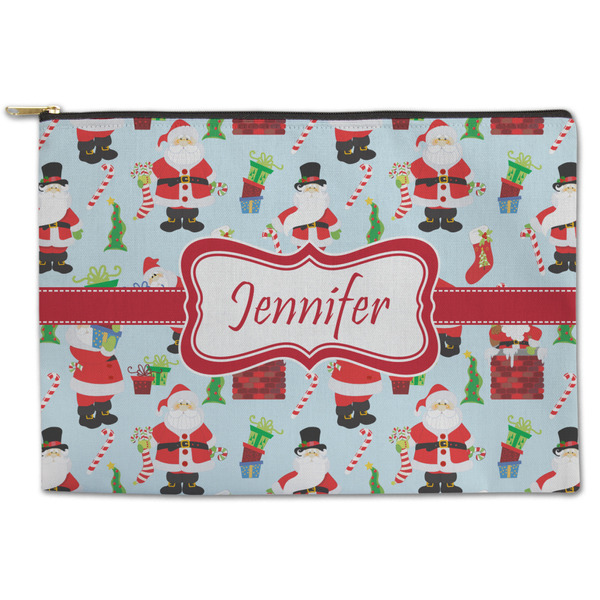 Custom Santa and Presents Zipper Pouch - Large - 12.5"x8.5" w/ Name or Text