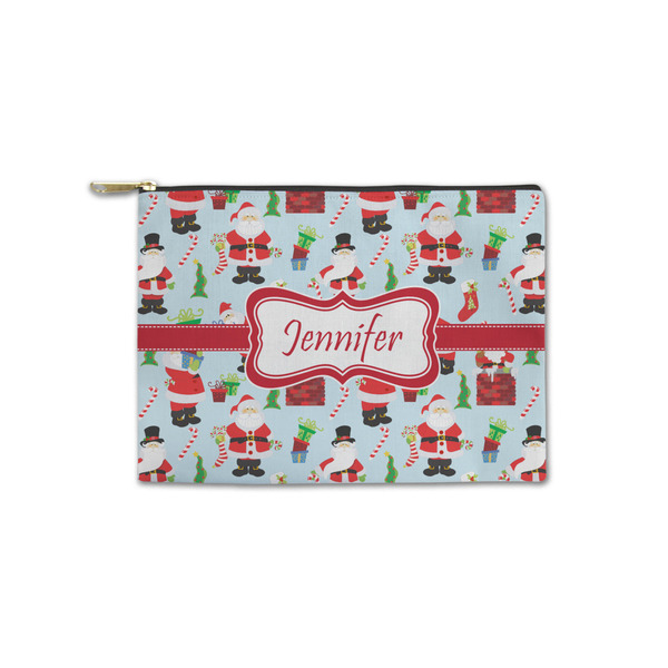 Custom Santa and Presents Zipper Pouch - Small - 8.5"x6" w/ Name or Text