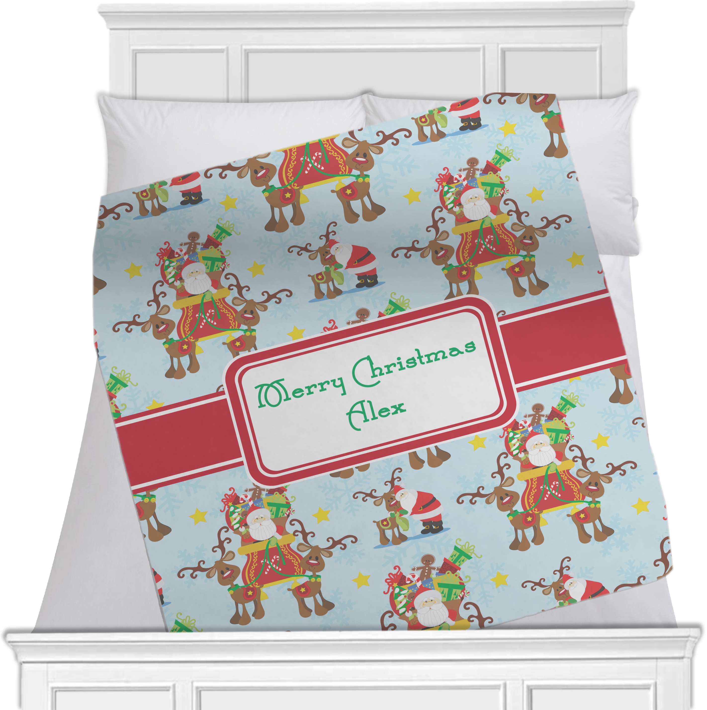 Santa on Sleigh Fleece Blanket Toddler / Throw 60"x50" Single